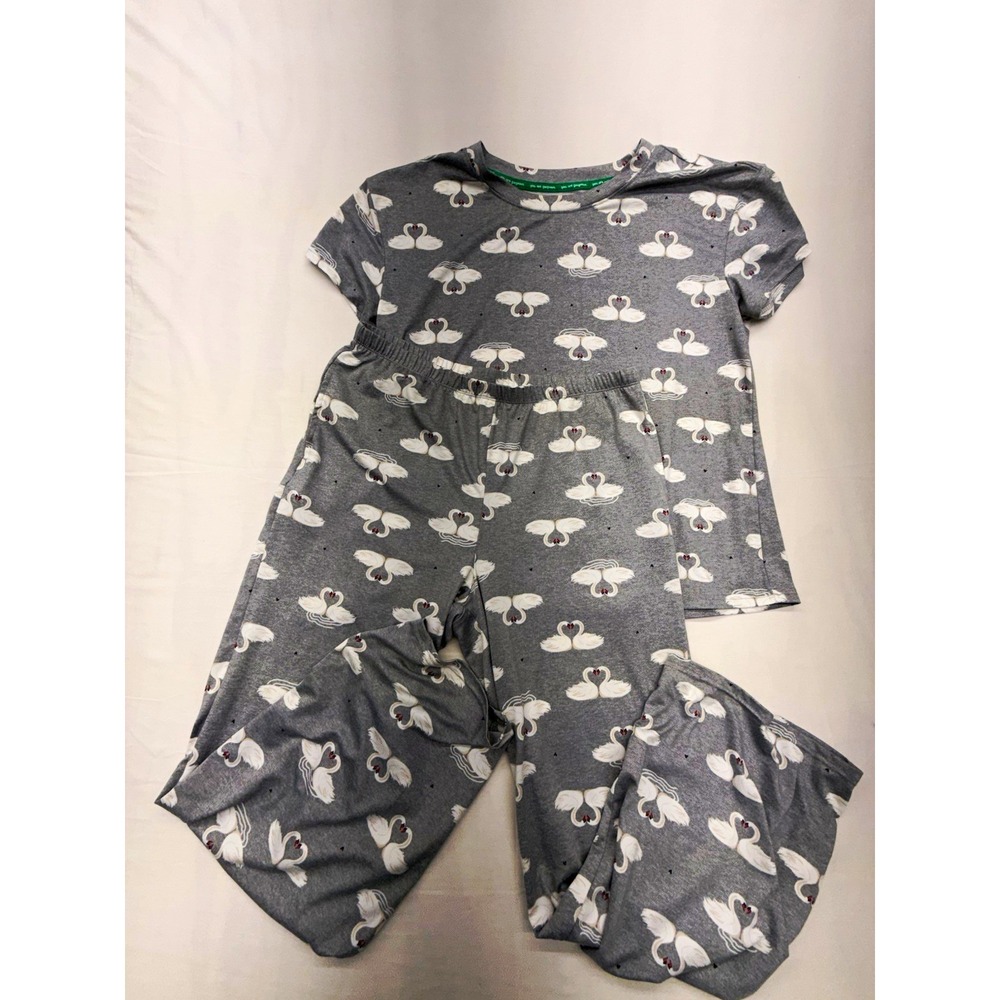 Joyspun Women's Gray Swan Animal Print 2pc Pajama Set Short Sleeve Size M